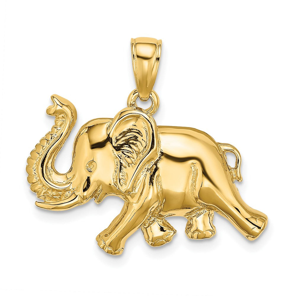 14k Yellow Gold 25.97 mm 2-D Elephant Running w/ Raised Trunk Charm (3.84 grams)
