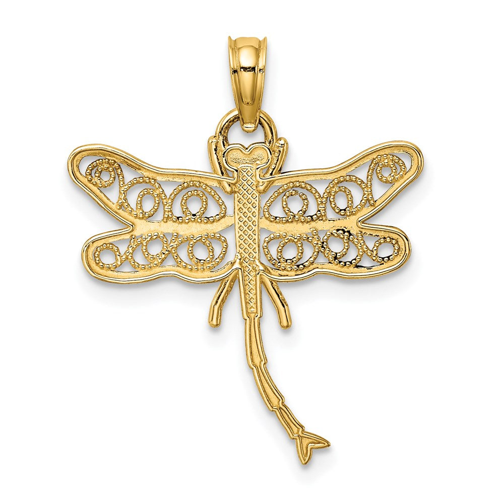 14k Yellow Gold 21.3 mm Dragonfly w/Beaded Filigree Wings Charm (1.02 grams)
