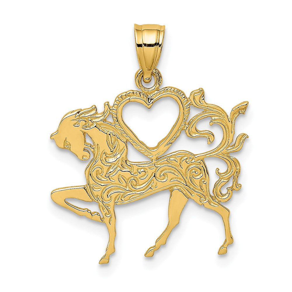 14K Textured Heart and Horse Charm (1.47 grams)