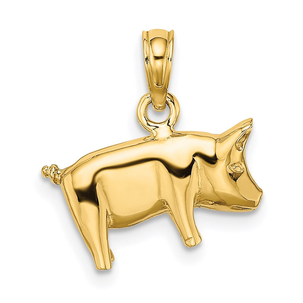 14k Yellow Gold 15.06 mm 3-D Polished Pig with Curly Tail Charm (2.31 grams)
