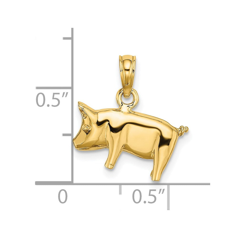 14k Yellow Gold 15.06 mm 3-D Polished Pig with Curly Tail Charm (2.31 grams)