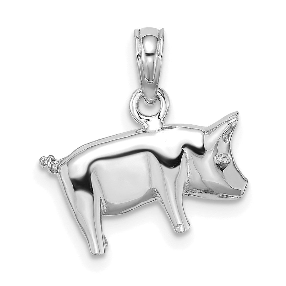 14k White Gold 15.06 mm 3-D Polished Pig with Curly Tail Charm (2.21 grams)
