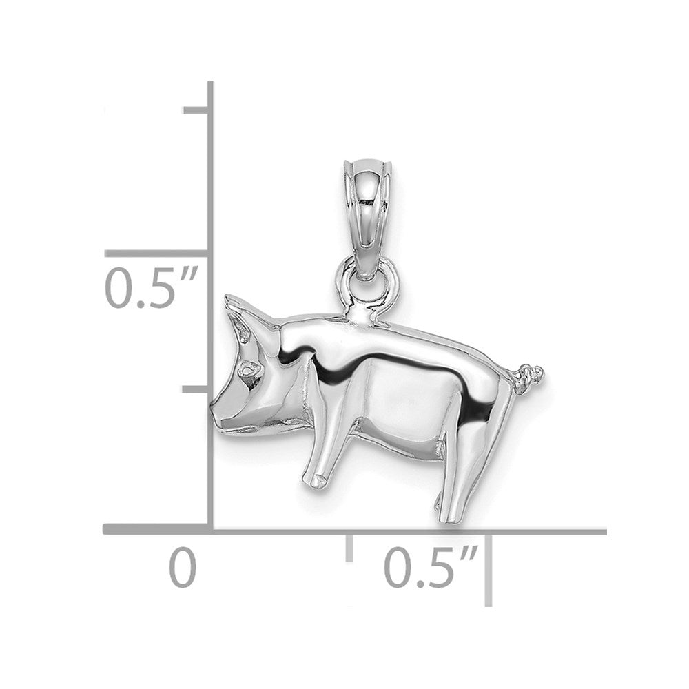 14k White Gold 15.06 mm 3-D Polished Pig with Curly Tail Charm (2.21 grams)