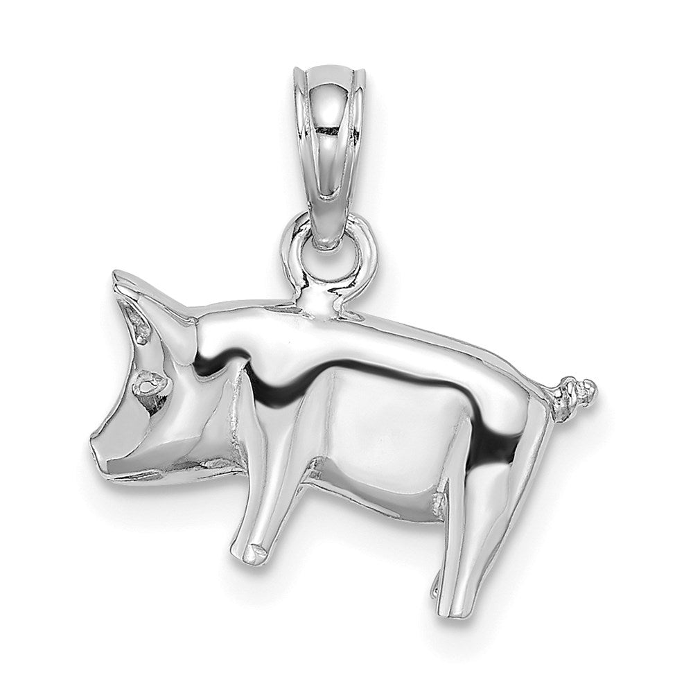 14k White Gold 15.06 mm 3-D Polished Pig with Curly Tail Charm (2.21 grams)