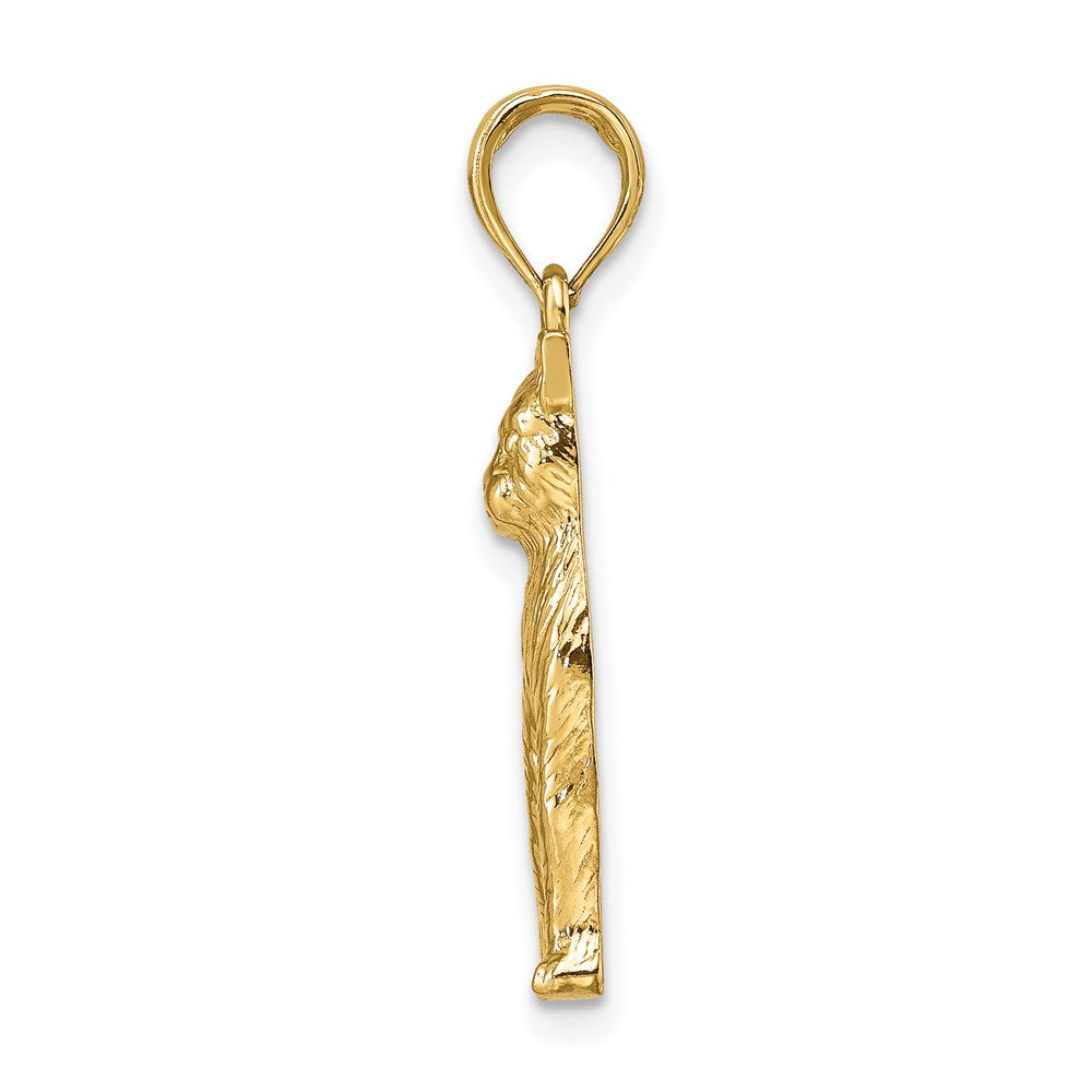 14k Yellow Gold 12.6 mm Textured Sitting Cat Charm (1.72 grams)