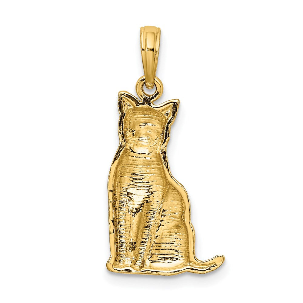 14k Yellow Gold 12.6 mm Textured Sitting Cat Charm (1.72 grams)