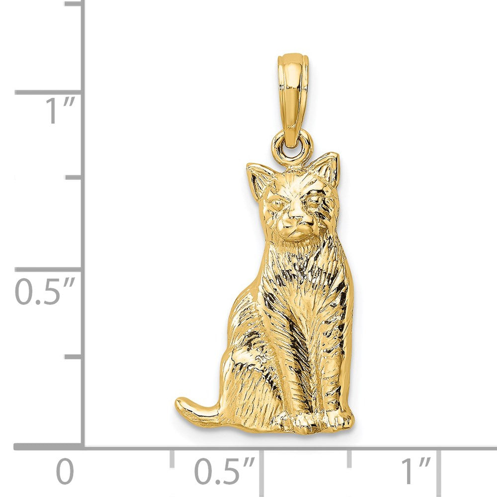 14k Yellow Gold 12.6 mm Textured Sitting Cat Charm (1.72 grams)