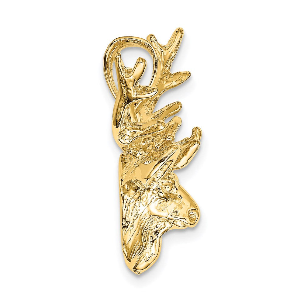 14k Yellow Gold 27.8 mm 2-D Deer Head 8 Point Buck Charm (4.49 grams)