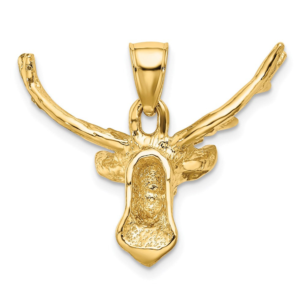 14k Yellow Gold 27.8 mm 2-D Deer Head 8 Point Buck Charm (4.49 grams)