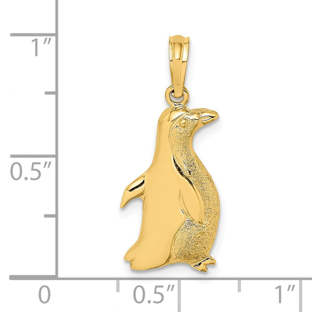 14k Yellow Gold 11.1 mm 2-D Polished and Engraved Penguin Charm (1.68 grams)
