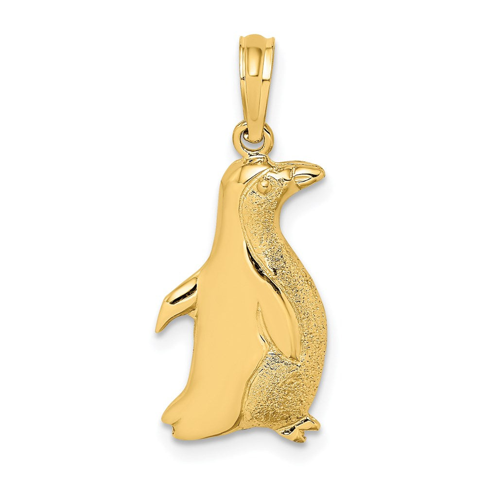 14k Yellow Gold 11.1 mm 2-D Polished and Engraved Penguin Charm (1.68 grams)
