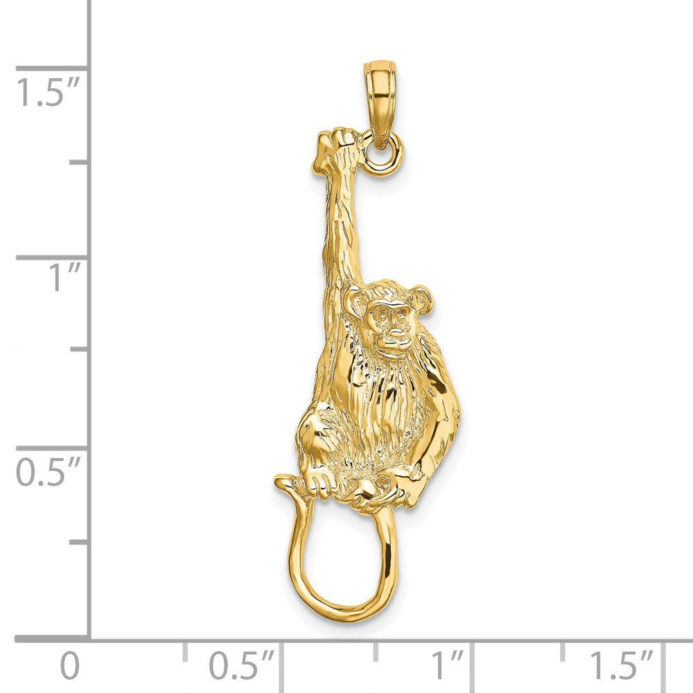 14k Yellow Gold 12.6 mm 2-D Textured Hanging Monkey Charm (3.49 grams)