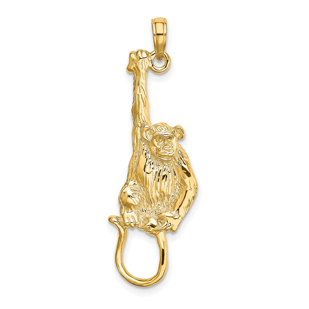 14k Yellow Gold 12.6 mm 2-D Textured Hanging Monkey Charm (3.49 grams)