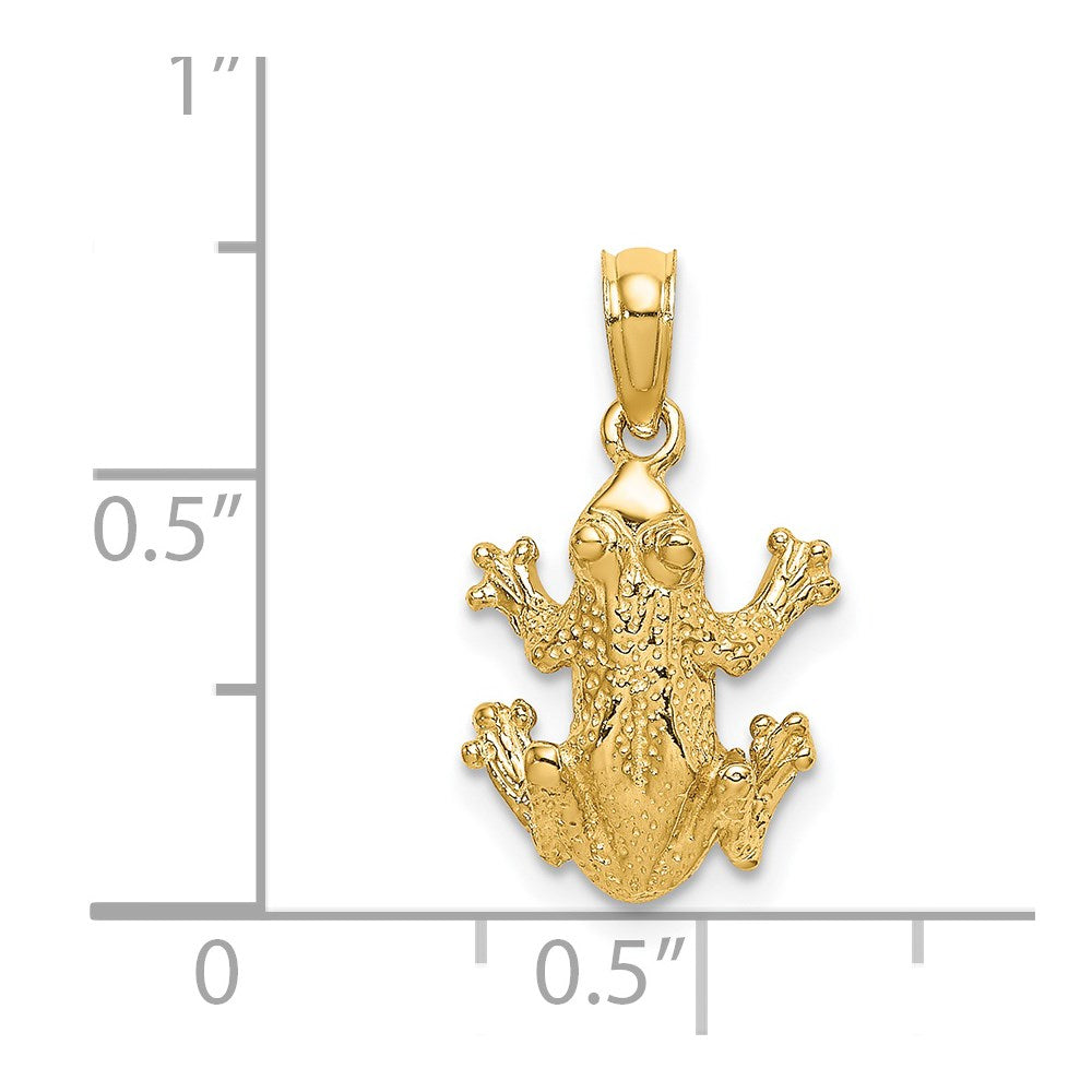 14k Yellow Gold 11.55 mm 2-D Textured Top View Frog Charm (1.64 grams)