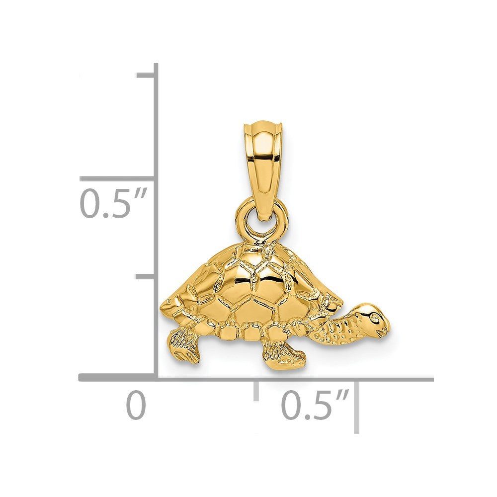 14k Yellow Gold 13.5 mm Polished and Engraved Mini Turtle Charm (0.77 grams)