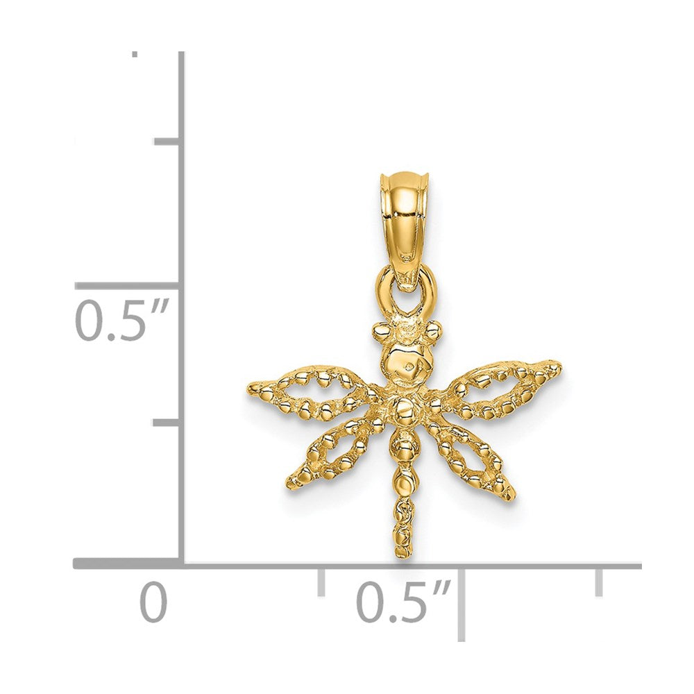 14k Yellow Gold 15.2 mm 2-D Mini Dragonfly w/Cut-out Wings Charm (0.95 grams)
