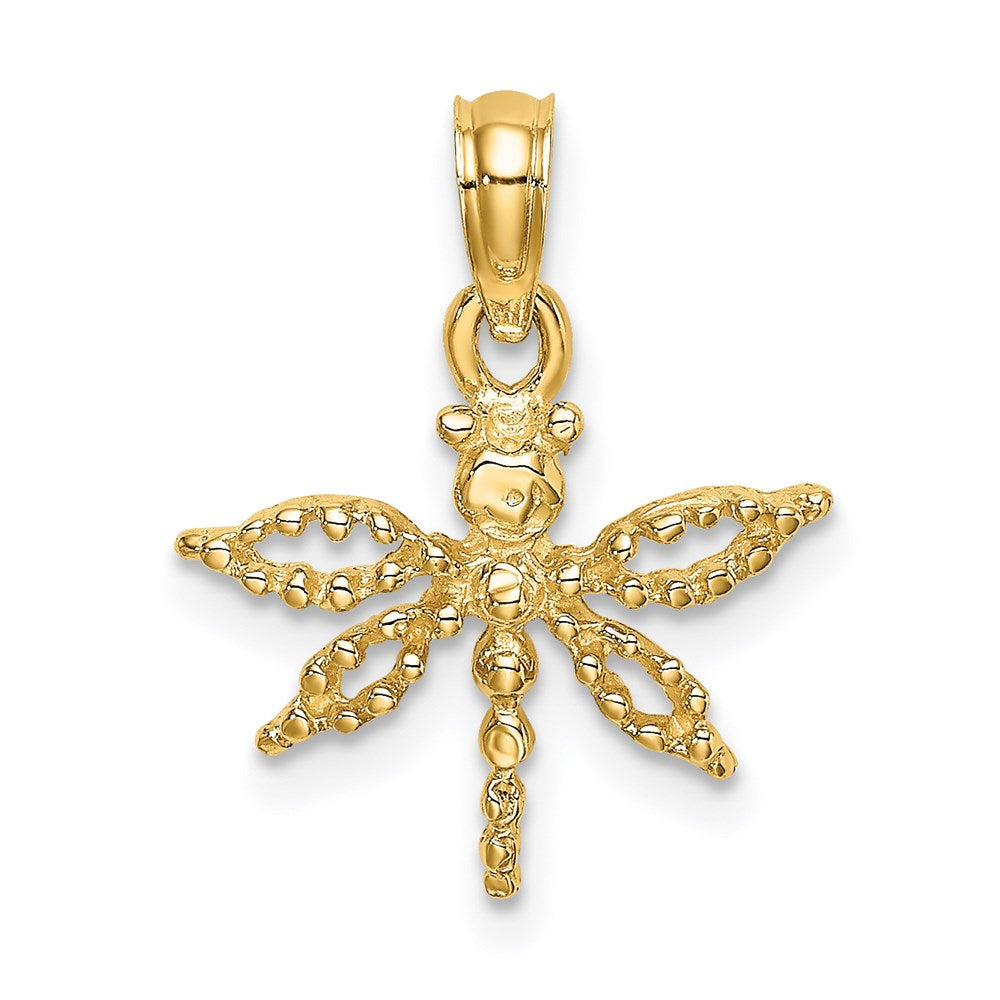 14k Yellow Gold 15.2 mm 2-D Mini Dragonfly w/Cut-out Wings Charm (0.95 grams)