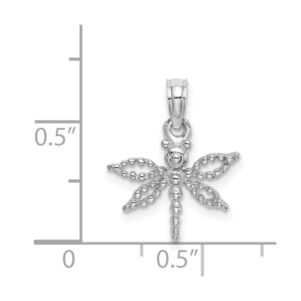 14k White Gold 15 mm 2-D Mini Dragonfly w/Cut-out Wings Charm (0.93 grams)