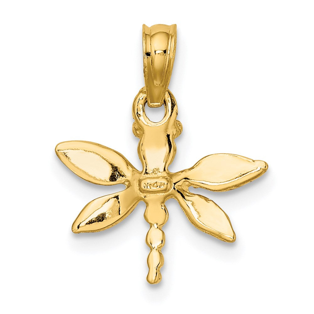 14k Yellow Gold 14.4 mm 2-D Mini Dragonfly w/Solid Wings Charm (1.1 grams)