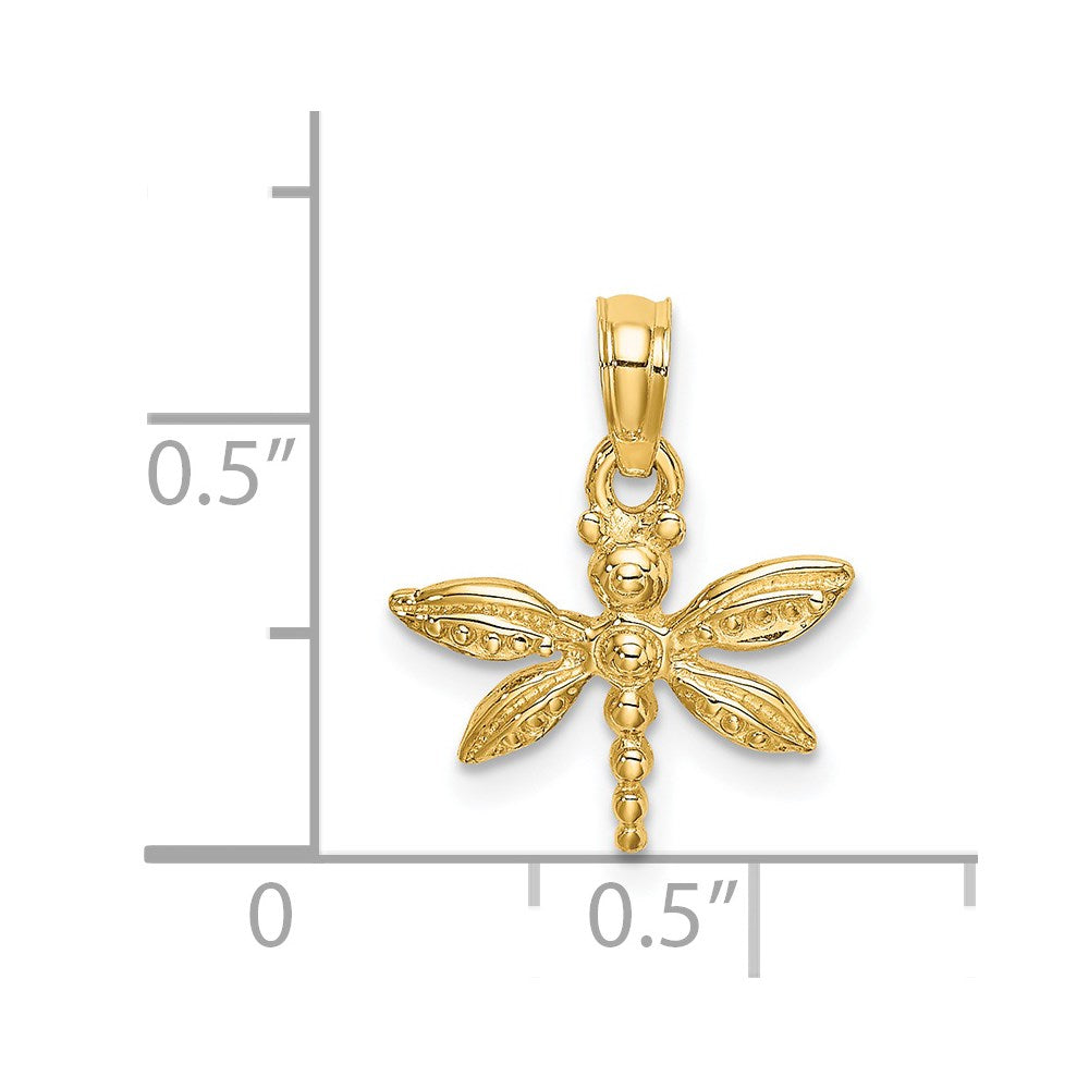 14k Yellow Gold 14.4 mm 2-D Mini Dragonfly w/Solid Wings Charm (1.1 grams)