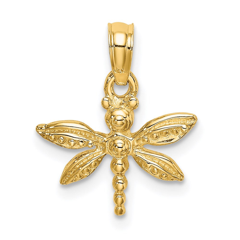 14k Yellow Gold 14.4 mm 2-D Mini Dragonfly w/Solid Wings Charm (1.1 grams)