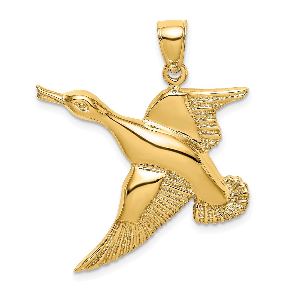 14k Yellow Gold 29.8 mm Textured Flying Duck Charm (5 grams)