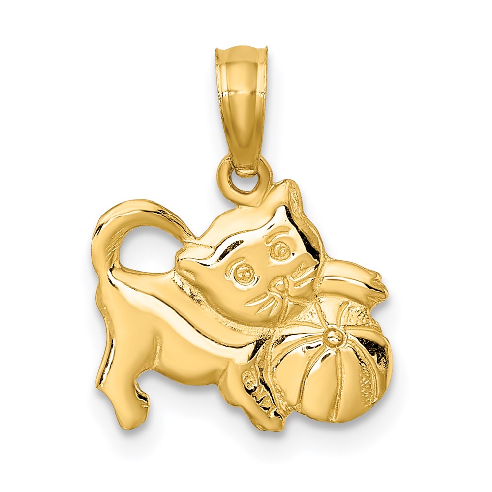 14k Yellow Gold 13 mm 3-D Polished Kitten Charm (1.24 grams)