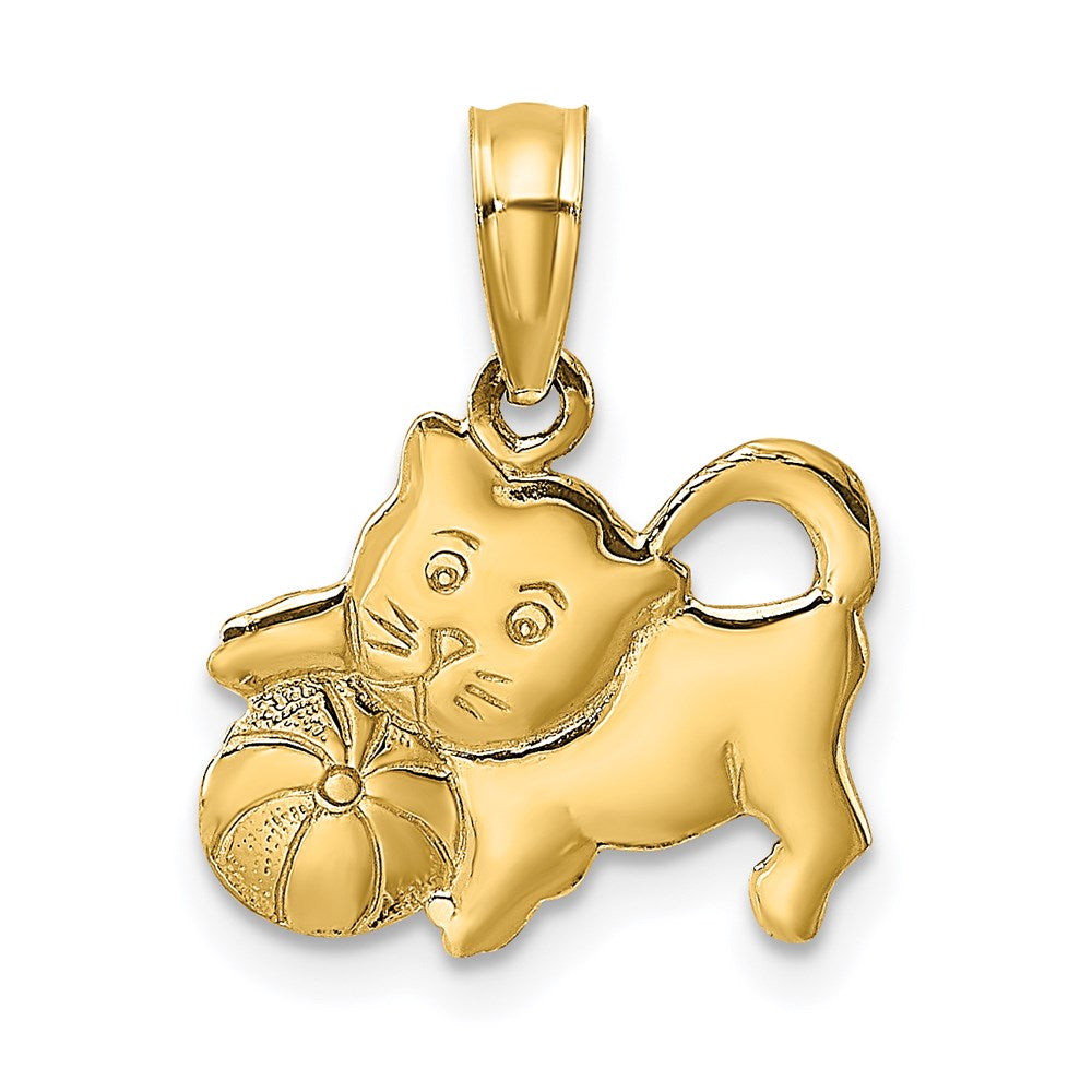 14k Yellow Gold 13 mm 3-D Polished Kitten Charm (1.24 grams)