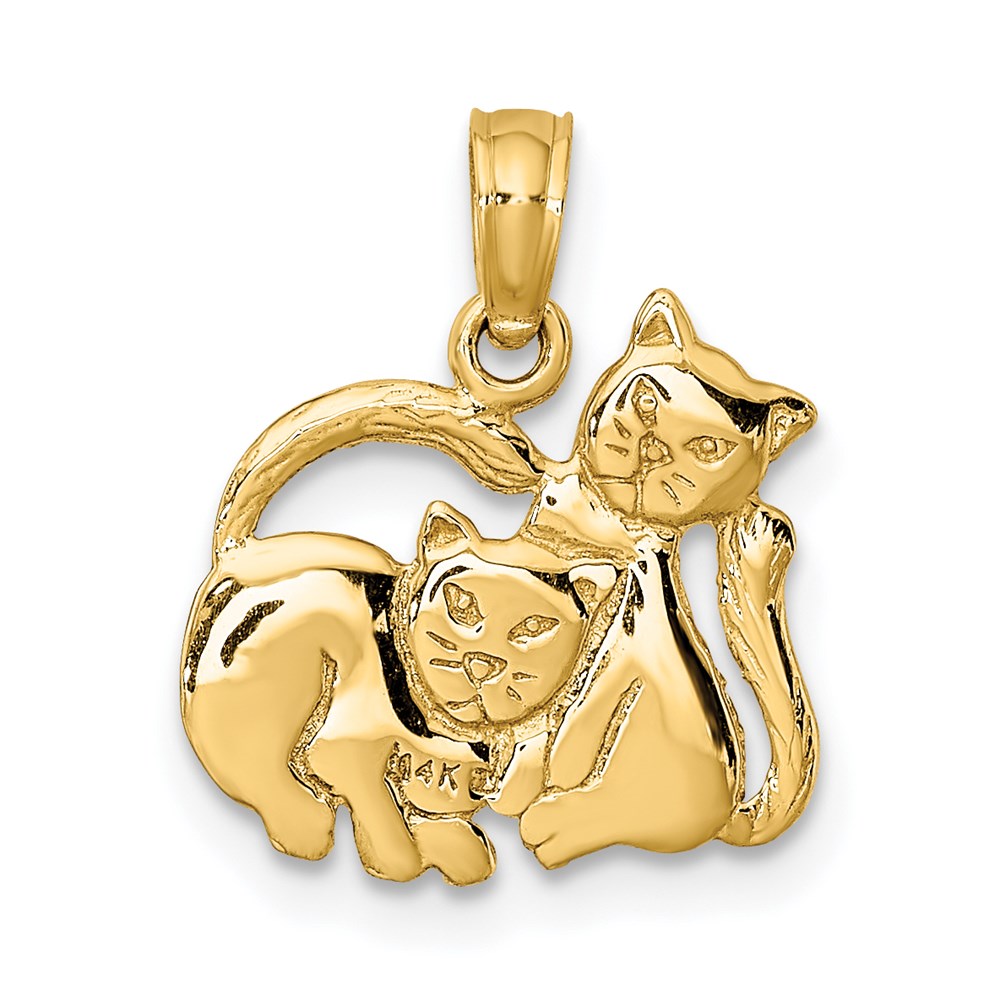14k Yellow Gold 14.5 mm 3-D Polished Two Kittens Charm (1.21 grams)