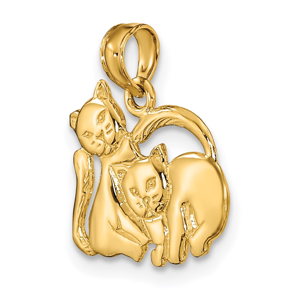 14k Yellow Gold 14.5 mm 3-D Polished Two Kittens Charm (1.21 grams)