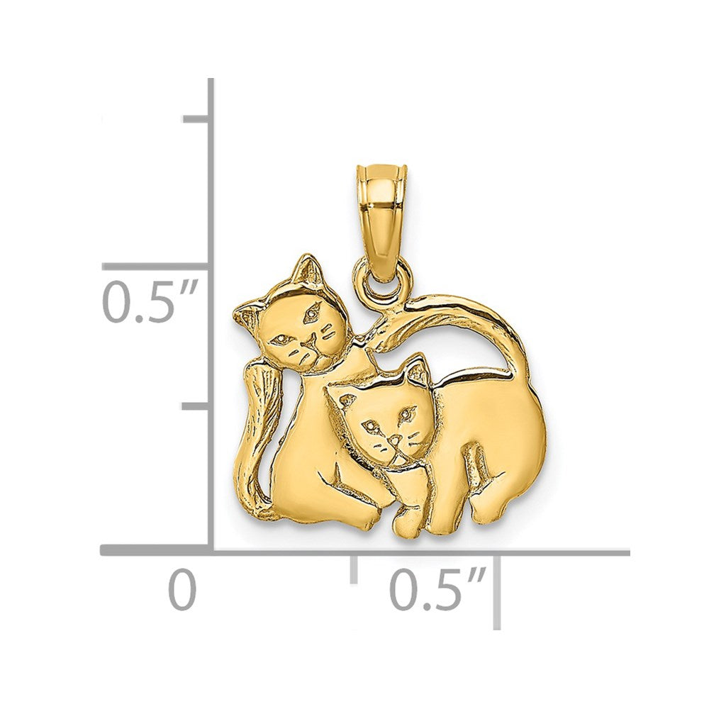 14k Yellow Gold 14.5 mm 3-D Polished Two Kittens Charm (1.21 grams)