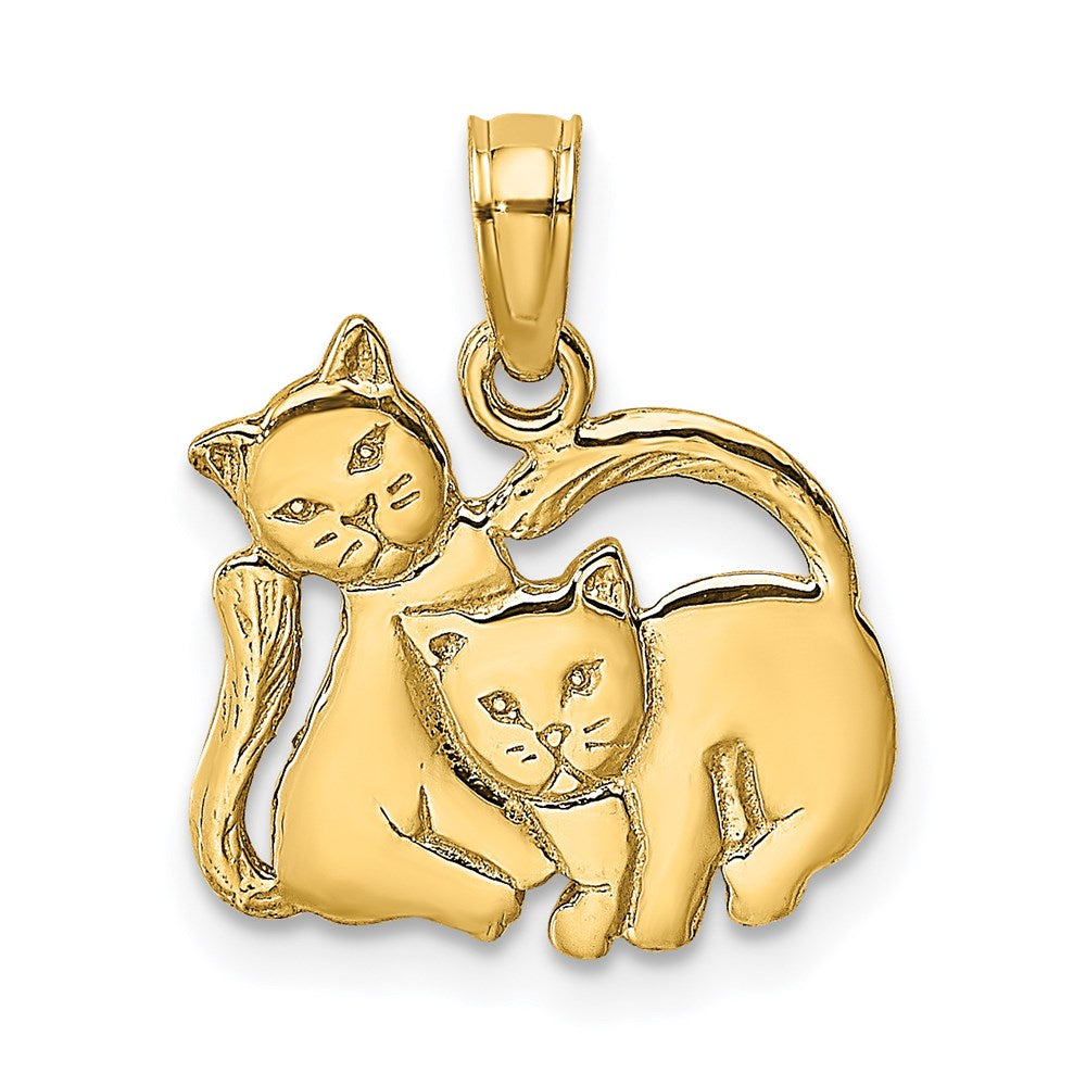 14k Yellow Gold 14.5 mm 3-D Polished Two Kittens Charm (1.21 grams)