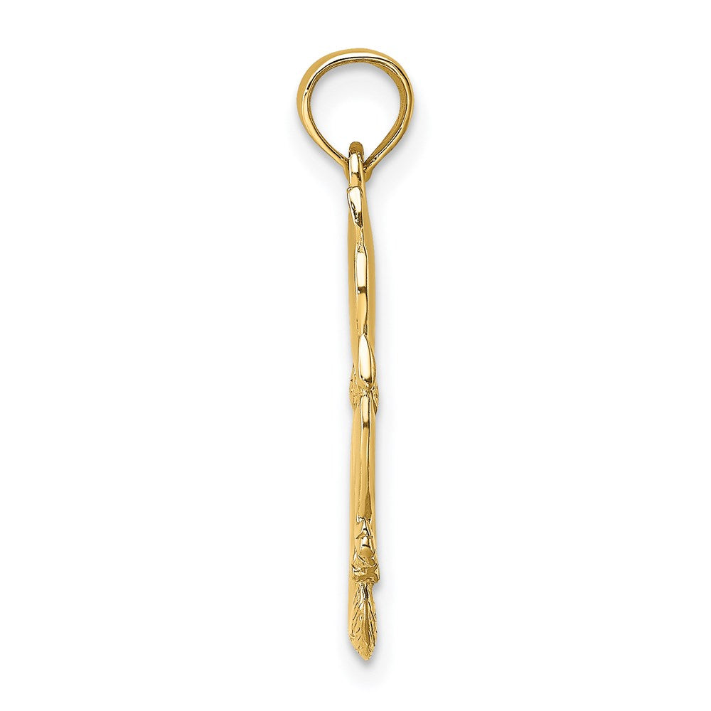 14k Yellow Gold 9.1 mm 3-D Polished and Bow Sitting Cat Charm (1.31 grams)