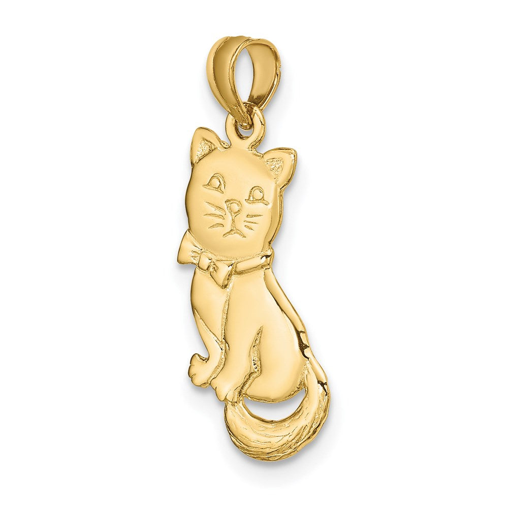 14k Yellow Gold 9.1 mm 3-D Polished and Bow Sitting Cat Charm (1.31 grams)
