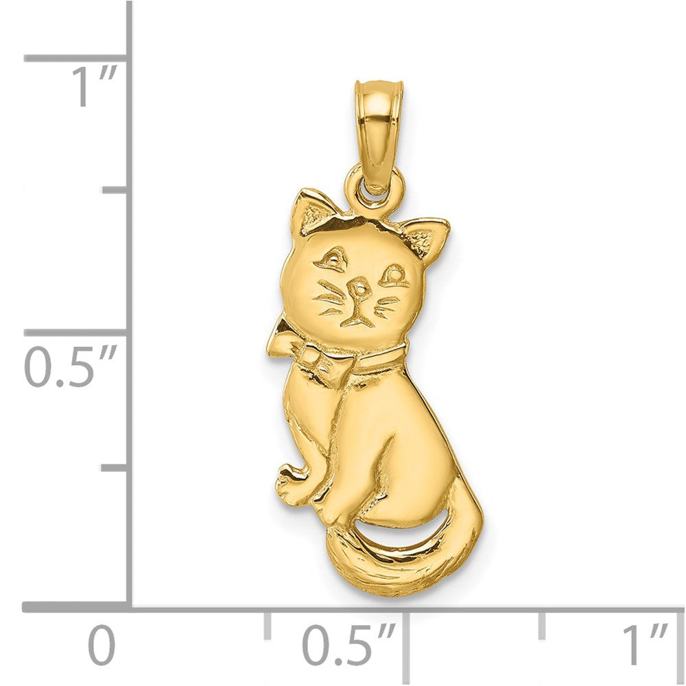 14k Yellow Gold 9.1 mm 3-D Polished and Bow Sitting Cat Charm (1.31 grams)