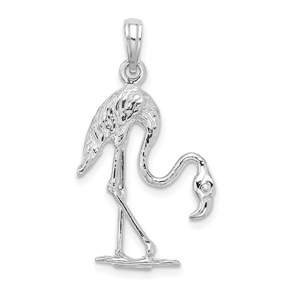 14k White Gold 17.1 mm 3-D Textured Flamingo Charm (2.74 grams)