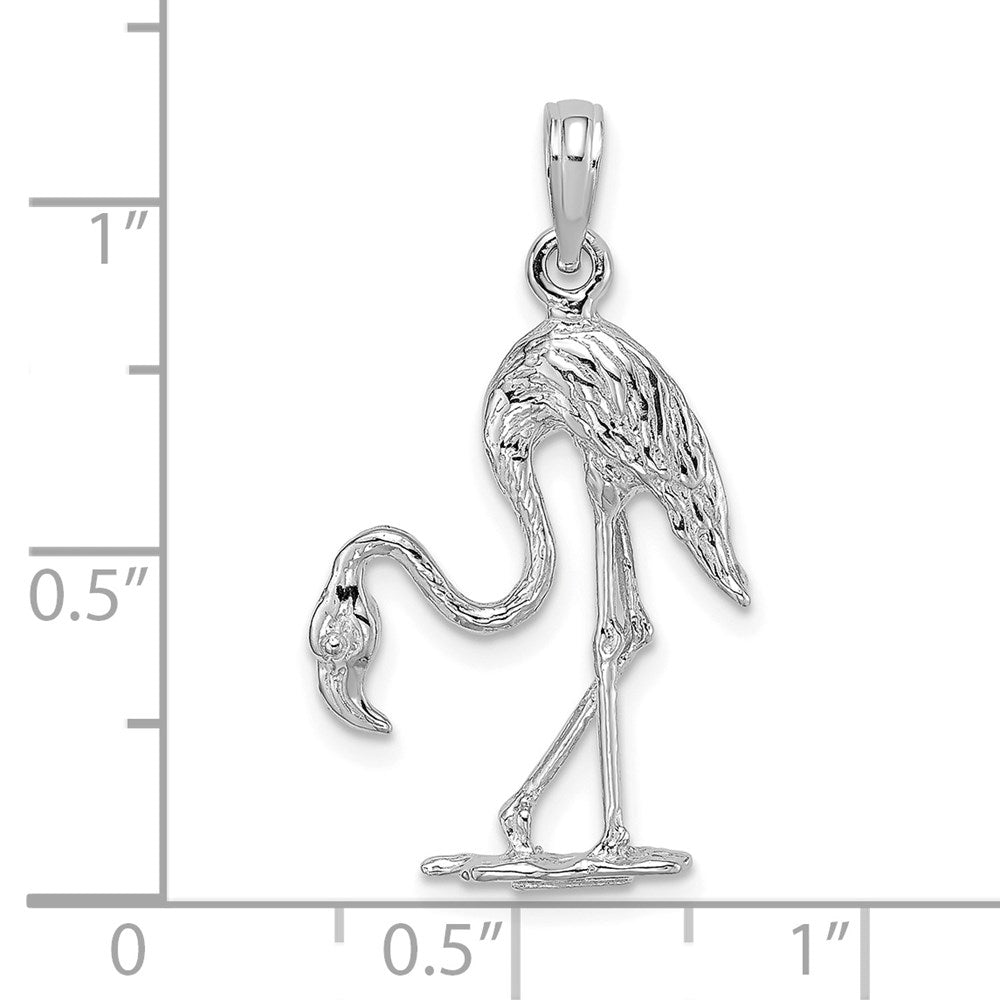 14k White Gold 17.1 mm 3-D Textured Flamingo Charm (2.74 grams)