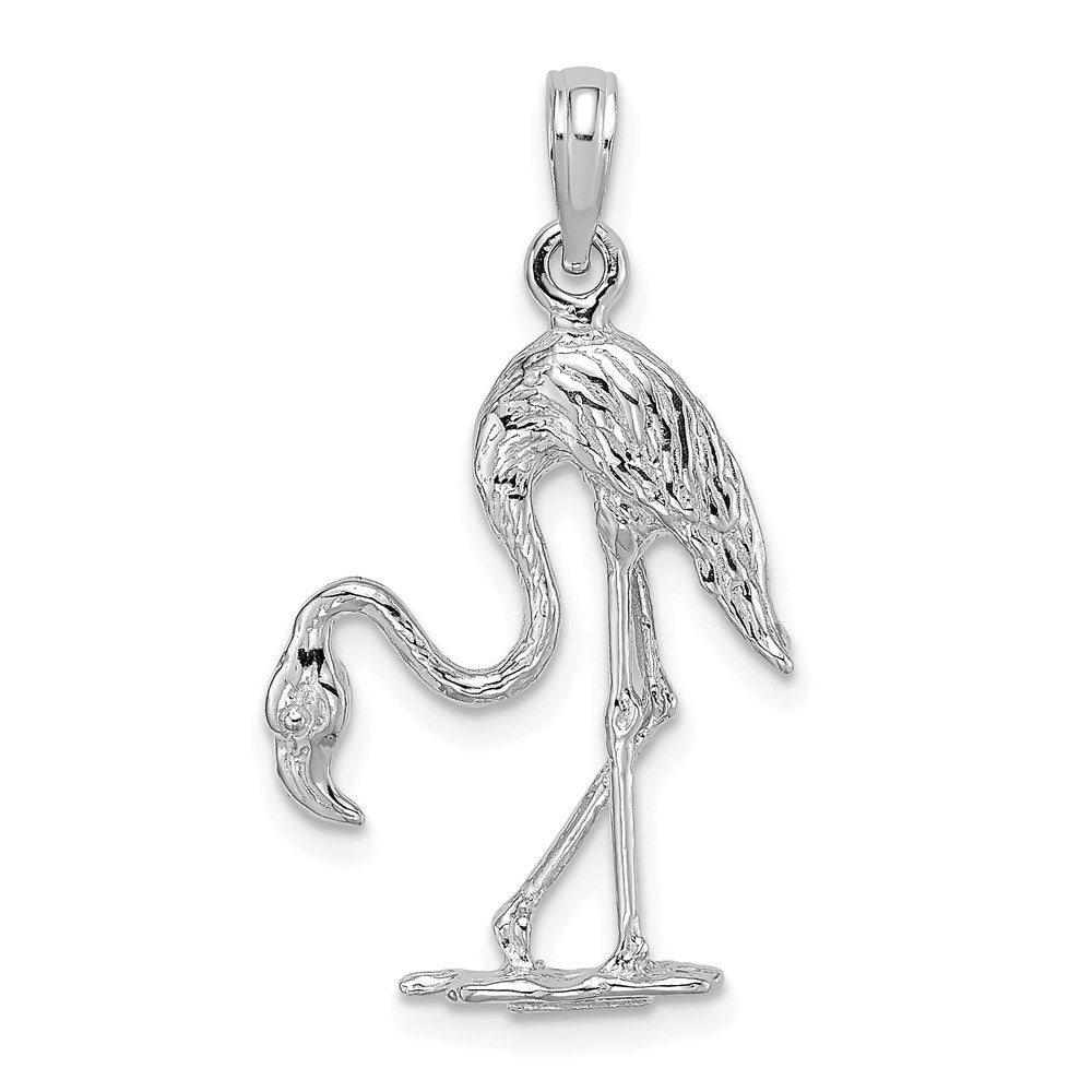 14k White Gold 17.1 mm 3-D Textured Flamingo Charm (2.74 grams)