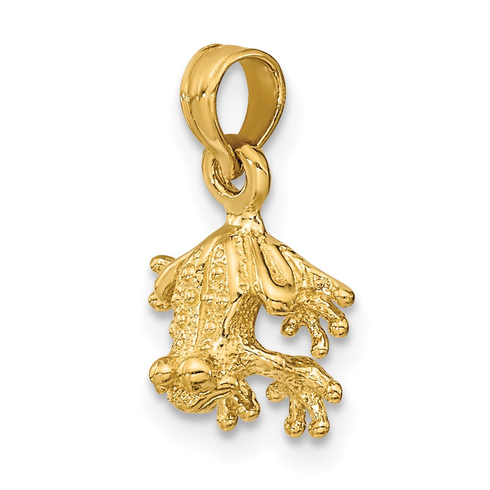 14k Yellow Gold 10.85 mm 3-D Textured Mini Frog Facing Down Charm (1.28 grams)