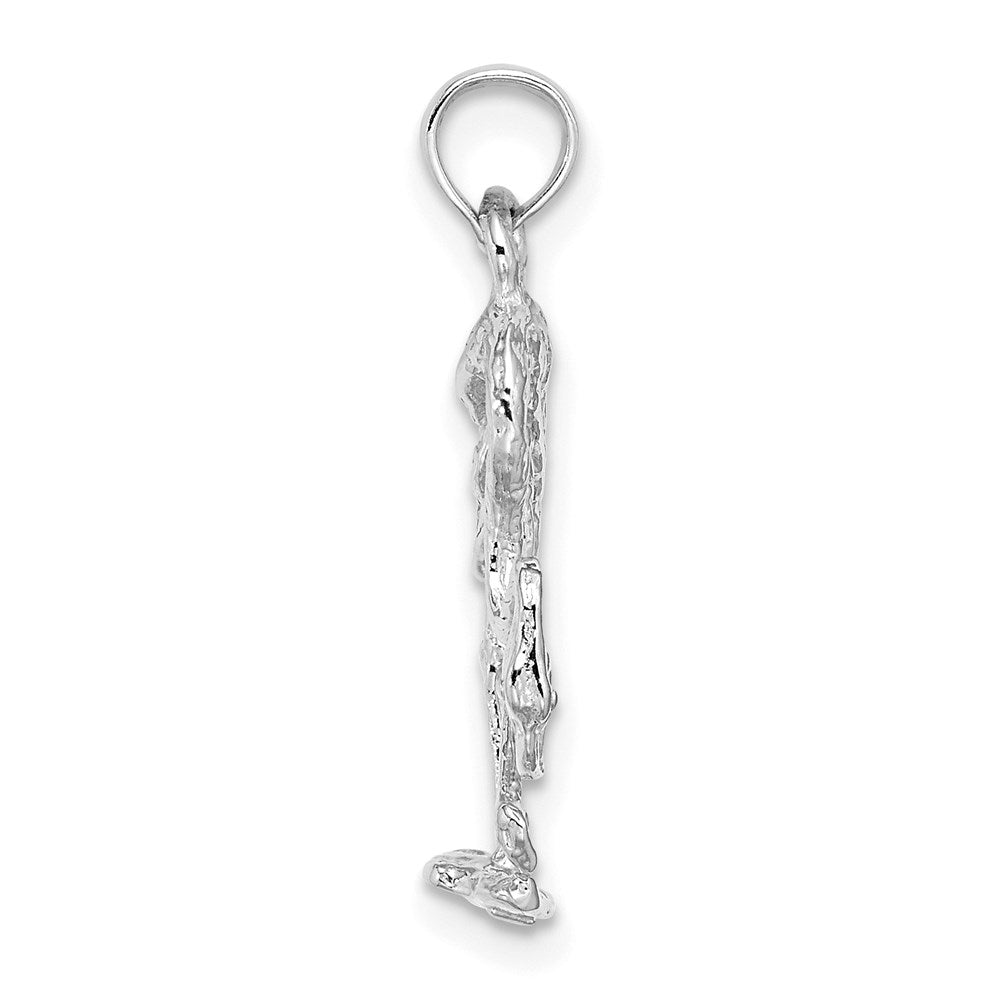 14k White Gold 12.5 mm 3-D Textured Flamingo Charm (1.6 grams)