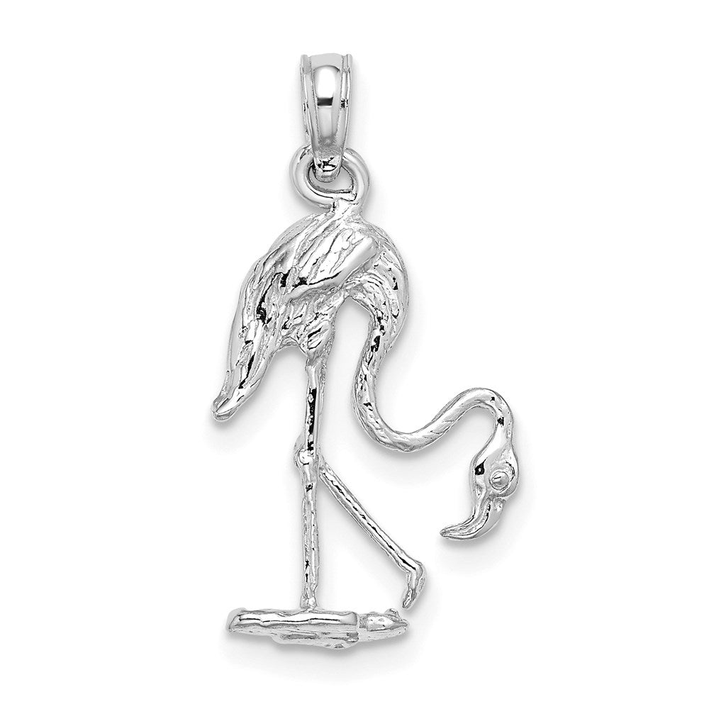 14k White Gold 12.5 mm 3-D Textured Flamingo Charm (1.6 grams)