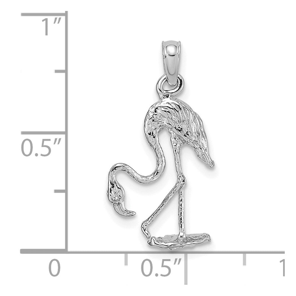 14k White Gold 12.5 mm 3-D Textured Flamingo Charm (1.6 grams)