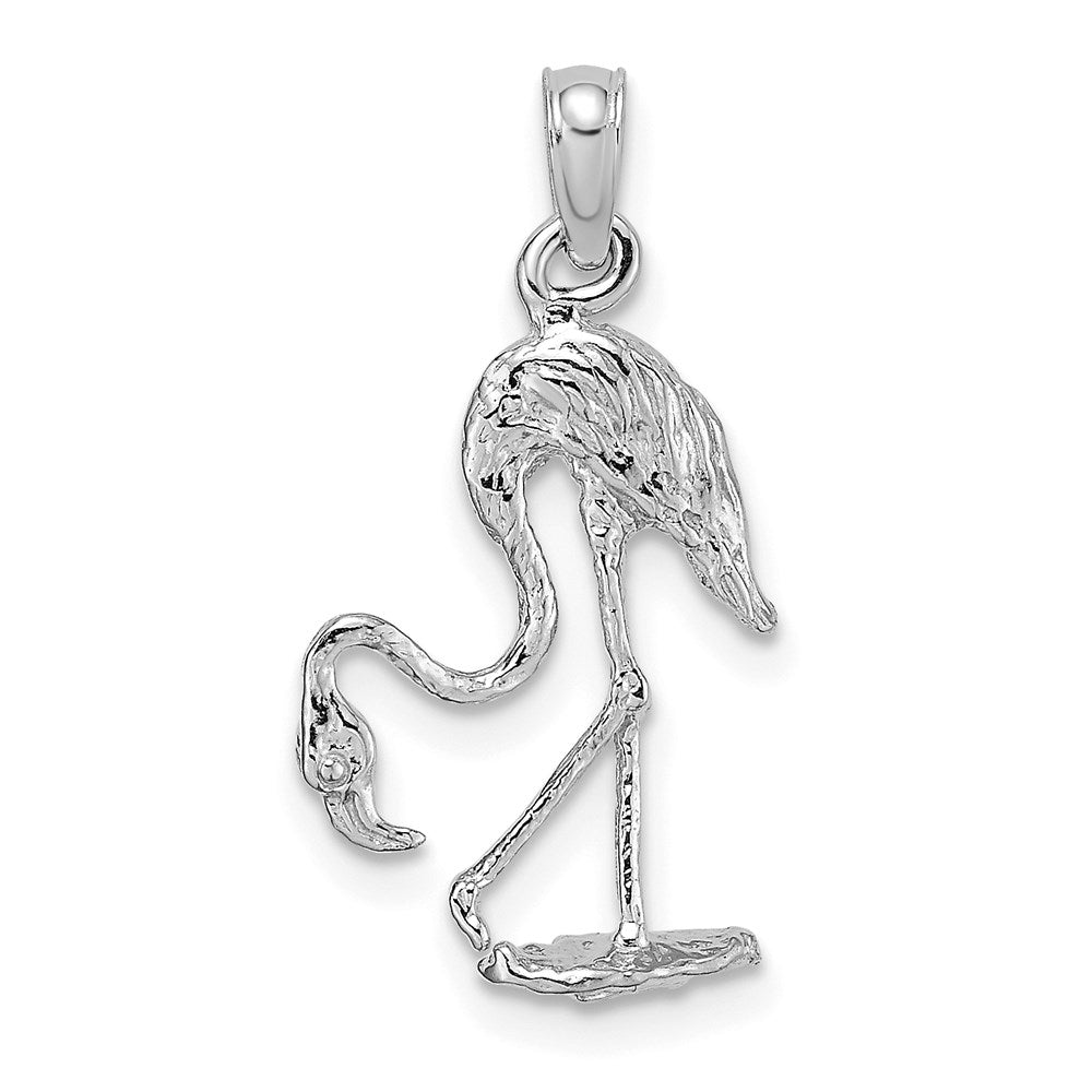 14k White Gold 12.5 mm 3-D Textured Flamingo Charm (1.6 grams)