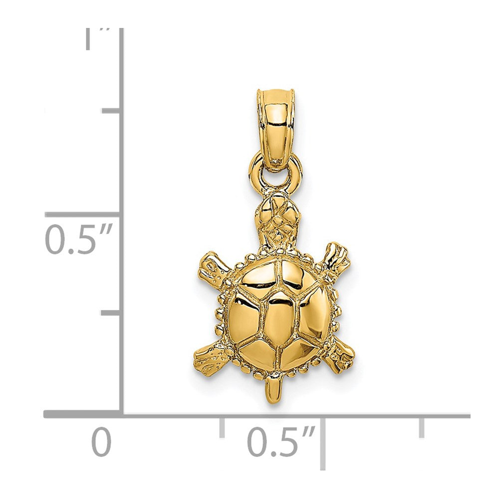 14k Yellow Gold 9.53 mm 3-D Polished Land Turtle Charm (1.63 grams)