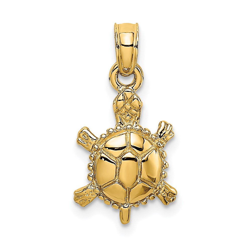 14k Yellow Gold 9.53 mm 3-D Polished Land Turtle Charm (1.63 grams)