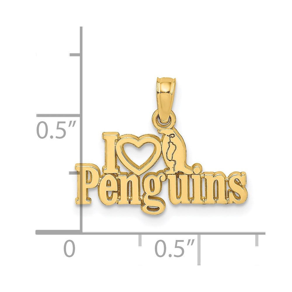 14k Yellow Gold 19.95 mm I HEART PENGUINS w/ Penguin Charm