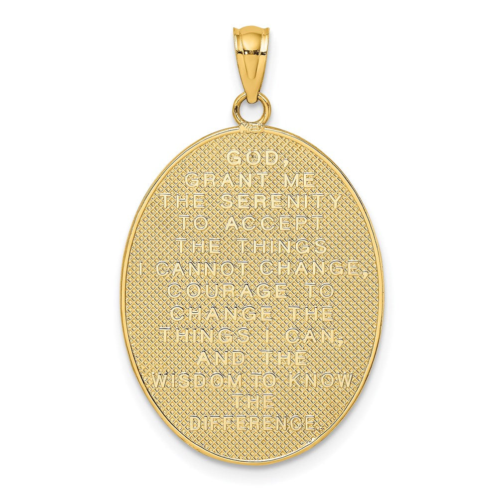 14k Yellow & Rhodium 21 mm Enamel Rose Serenity Prayer Oval Disc Charm (2.88 grams)