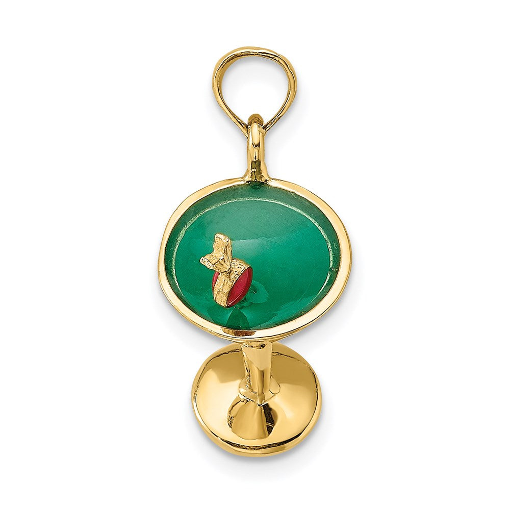 14k Yellow Gold 10.11 mm 3-D Green Enamel Martini w/Cherry Charm (2.32 grams)