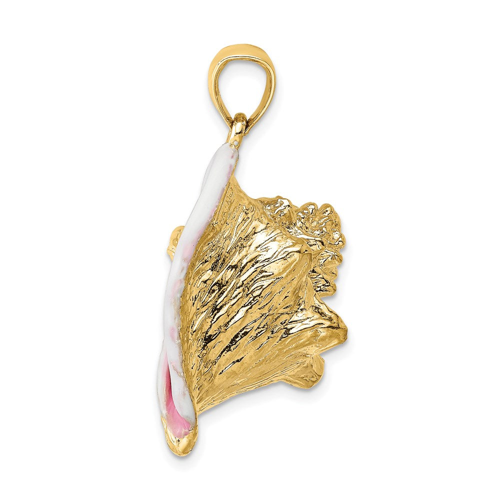 14k Yellow Gold 29.11 mm 3-D Enamel Large Conch Shell Charm (12.81 grams)