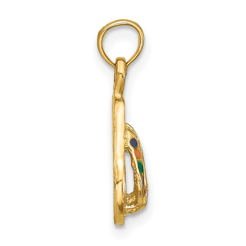 14k Yellow Gold 12 mm 3D W/ Multi-Color Enamel Double Flip-Flop Charm (1.54 grams)